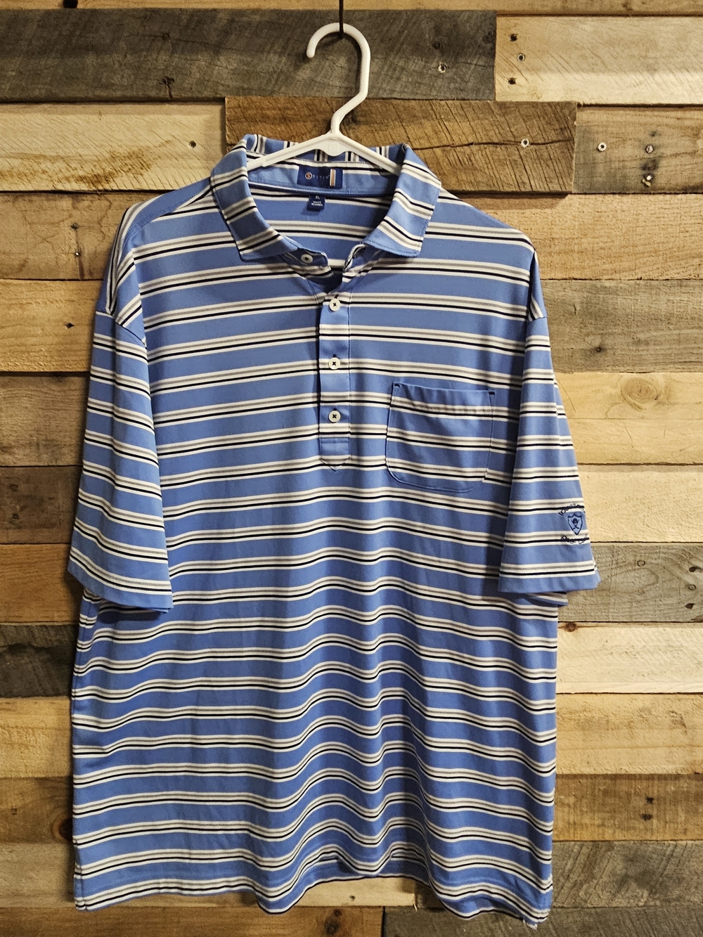 Men's Blue Striped Stitch Polo Golf Shirt - Classic Short Sleeve